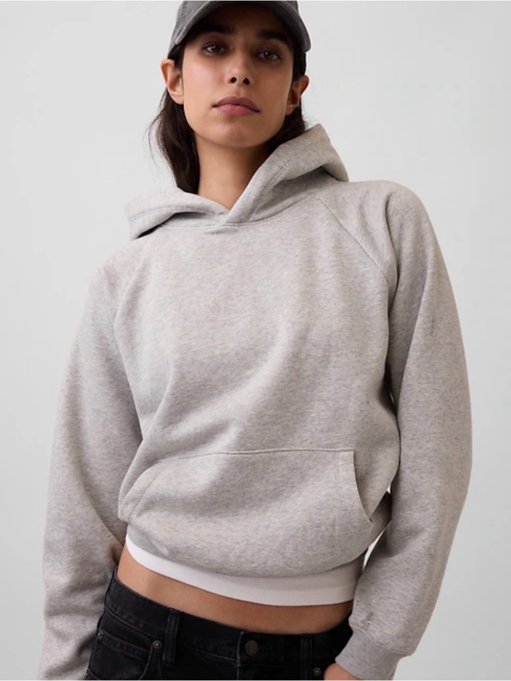 Time and Tru Heather Gray Cropped Pullover Hoodie size M